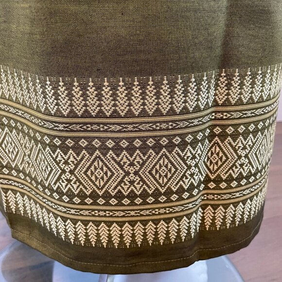 Sari Maxi Wrap Skirt w Embroidered 5" Gold Border Olive Green Sz OS - no tags - Picture 9 of 10